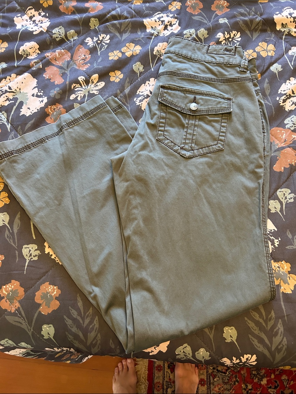 Jag Jeans Olive Green Casual Pants with Back Flap Pocket Wide Leg Sz 8